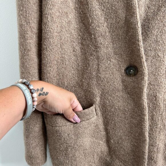 J Crew Sweater Blazer M Brown Wool Blend Alpaca‎ Shawl Collar Cardigan - Picture 3 of 9